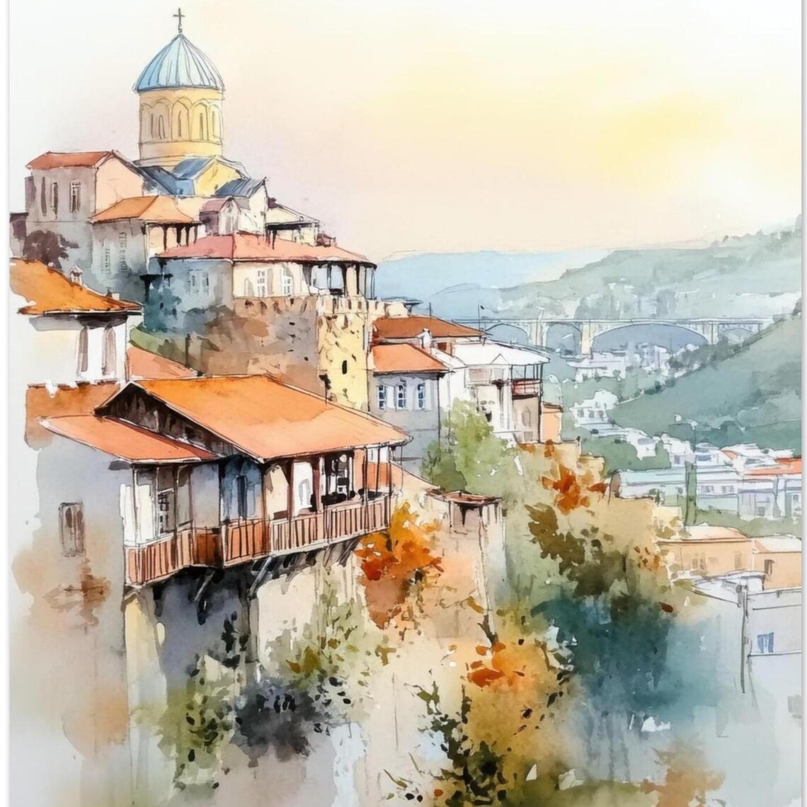 Tbilisi Georgia Watercolor Painting Travel Poster