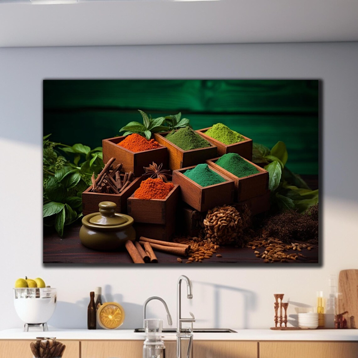 Herbs Spices Kitchen Splashback, Waterproof Wall Art Print