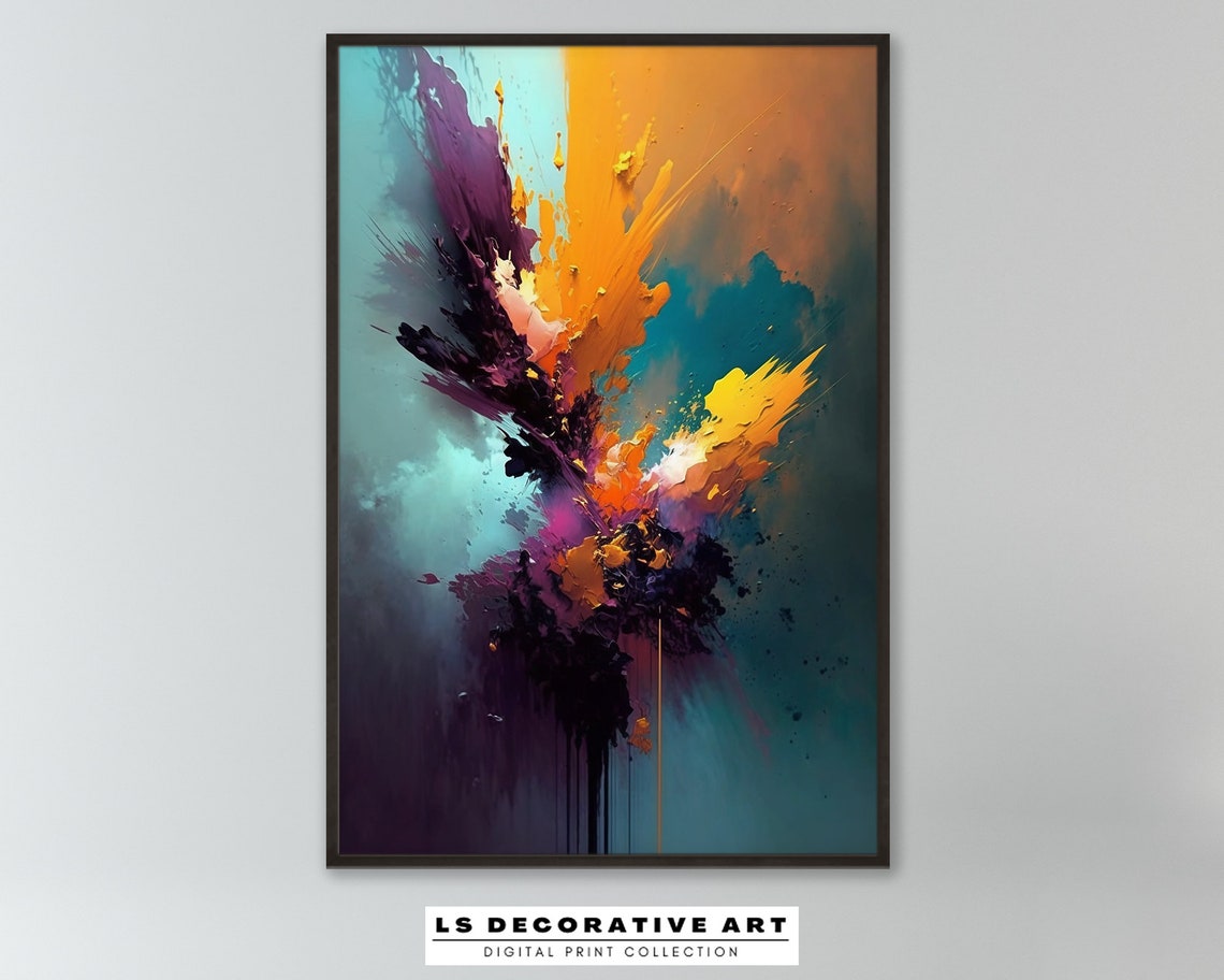 Energetic Paint Splash Abstract In Orange Purple Teal Poster