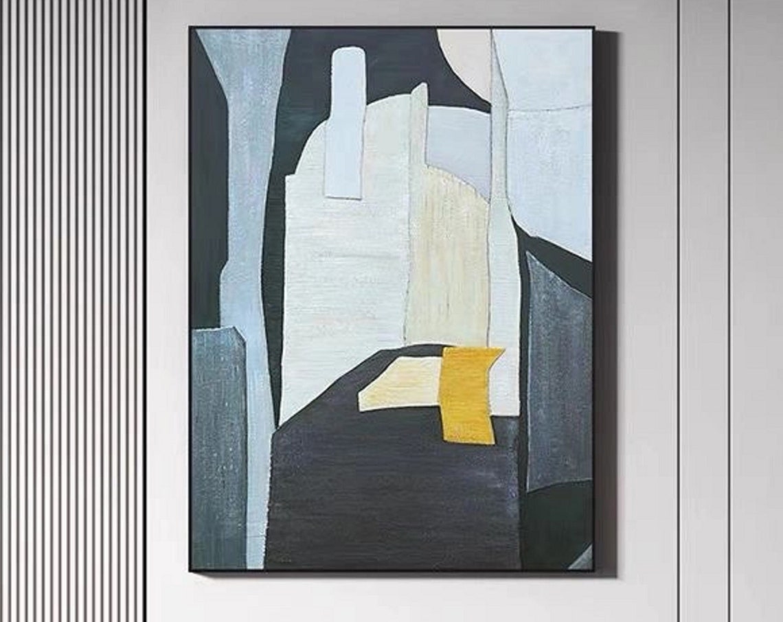 Black White Abstract With Mustard Accent Sophisticated Art Poster - Image 5