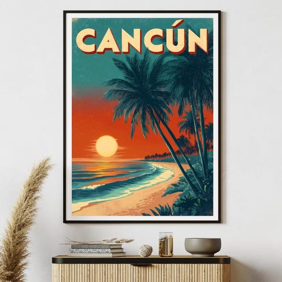 Cancun Beach Vintage Travel Poster