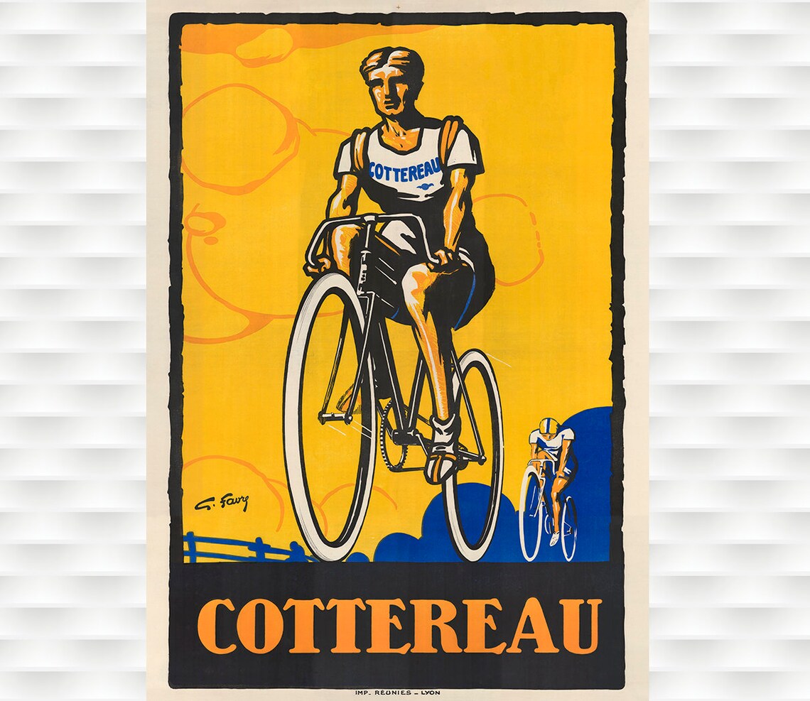 Cottereau Racing Cyclist Yellow French Vintage Bicycle Poster