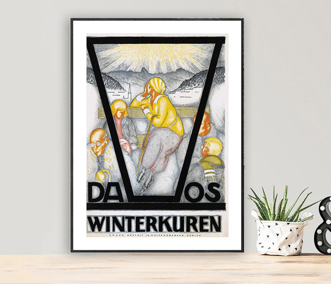 Davos Winterkuren Vintage Swiss Alpine Winter Health Cure Poster