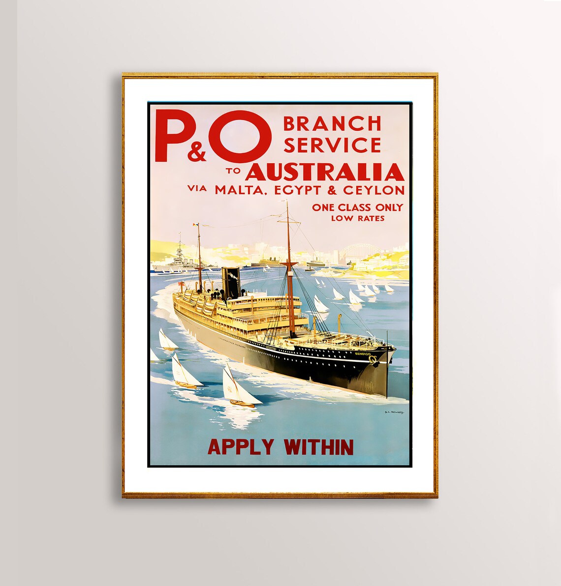 Pq Branch Service To Australia Vintage Travel Poster