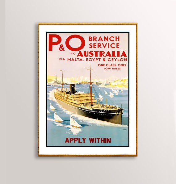 Pq Branch Service To Australia Vintage Travel Poster