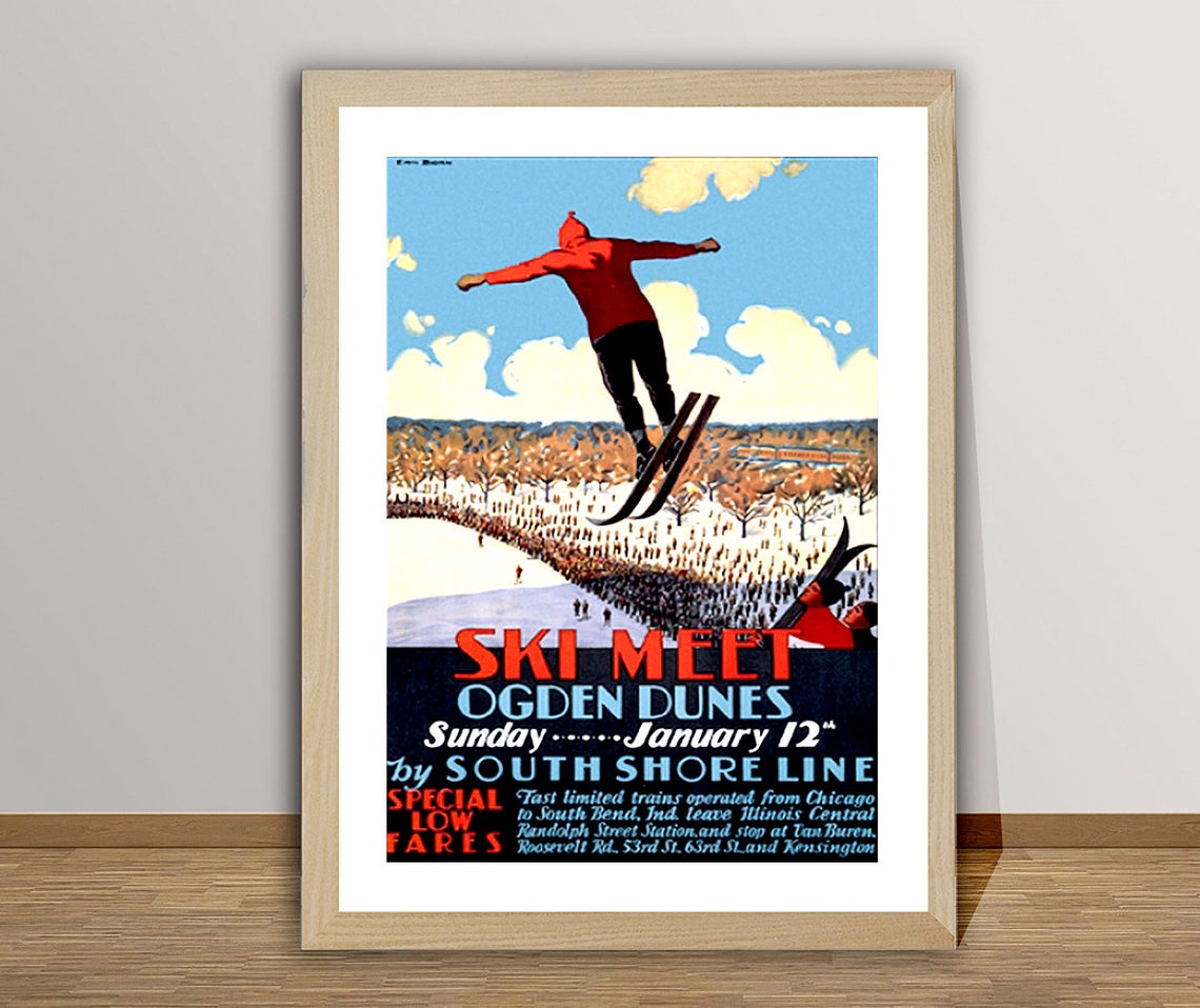 Ski Meet Ogden Dunes South Shore Line Vintage Ski Jump Poster - Image 3
