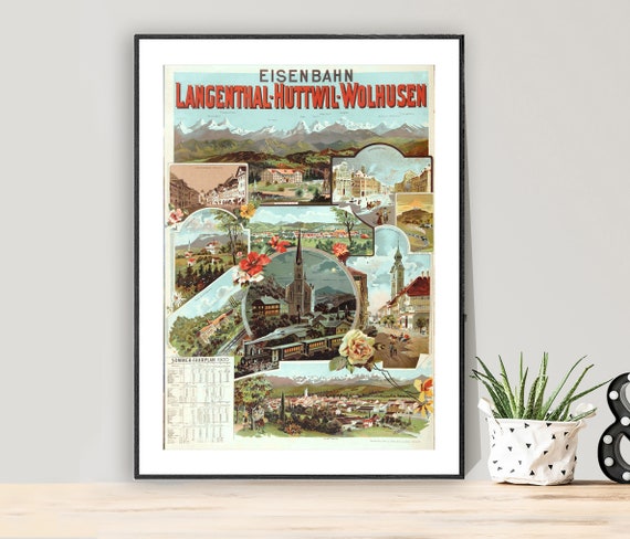 Eisenbahn Langenthal Huttwil Wolhusen Suisse Vintage Travel Poster Poster Paper Or Print Gift Idea Wall Decor