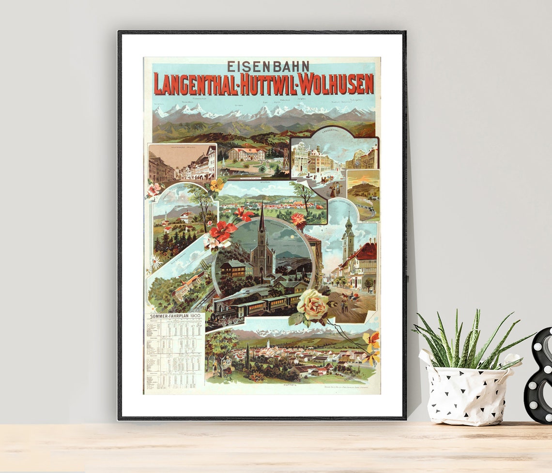 Langenthal Huttwil Wolhusen 1900 Vintage Swiss Railway Poster