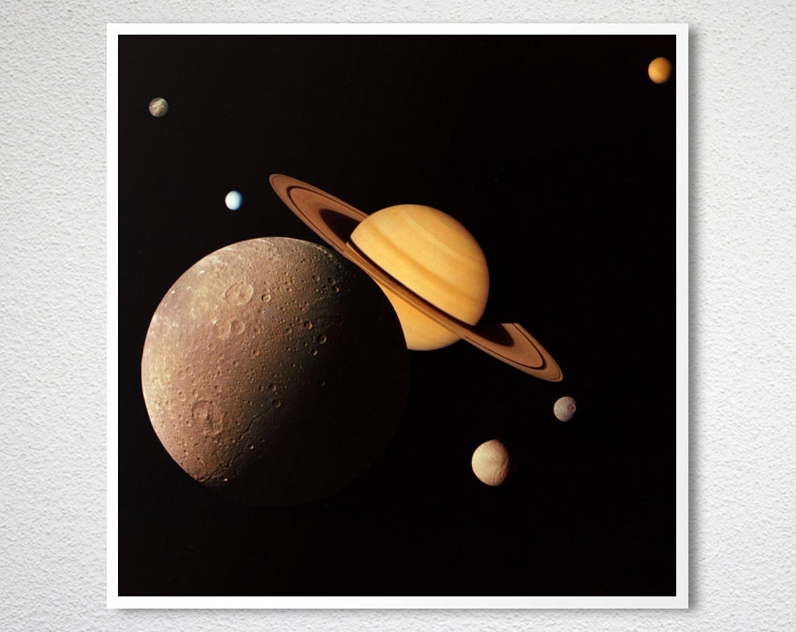 Saturn System Montage Moons Family Deep Space Photo Art Poster - Image 2
