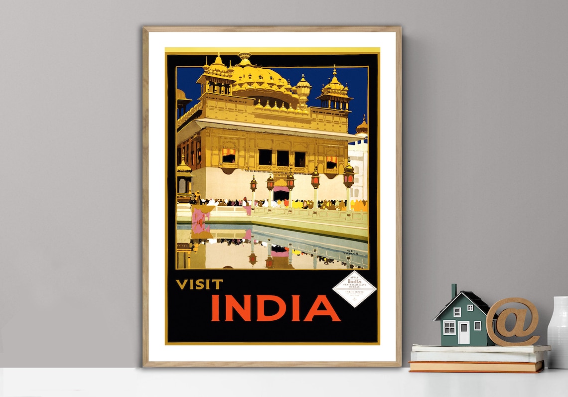 Visit India Amritsar Famous Golden Temple Vintage Travel Poster