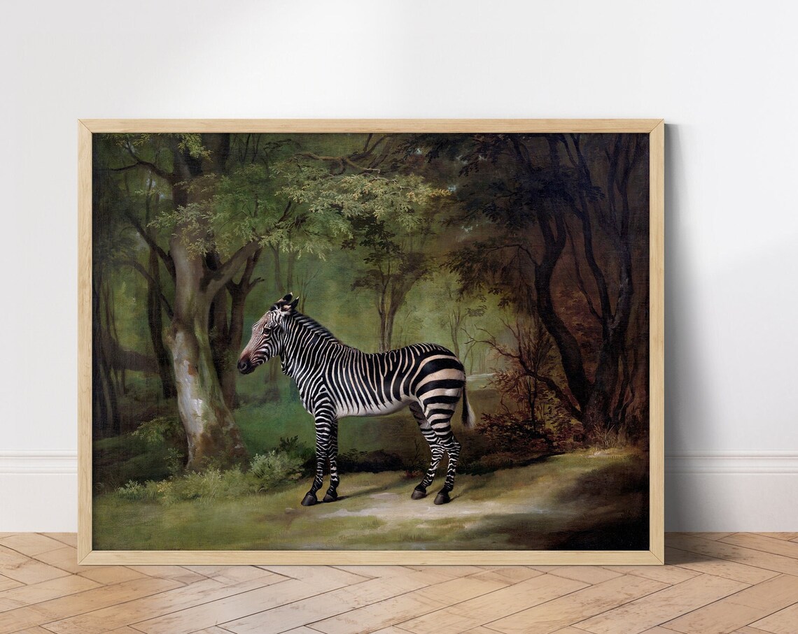Vintage Zebra Portrait Woodland Wildlife Oil Painting Poster