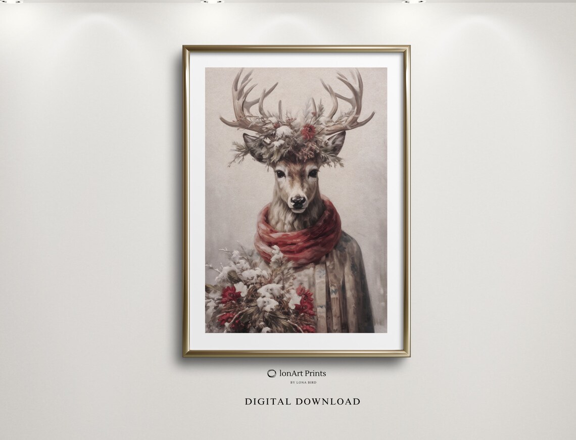 Vintage Fantasy Reindeer Portrait Art Print