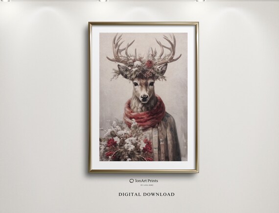 Vintage Fantasy Reindeer Portrait Art Print