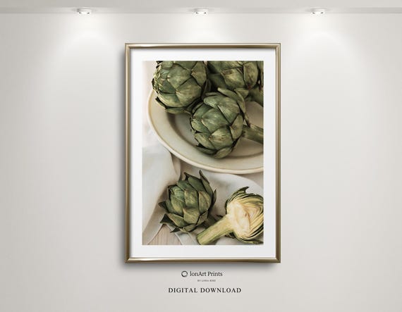 Artichoke Wall Art Print Rustic Kitchen Decor Organic Green Vegetable Poster Farmhouse Food Photography Minimalist