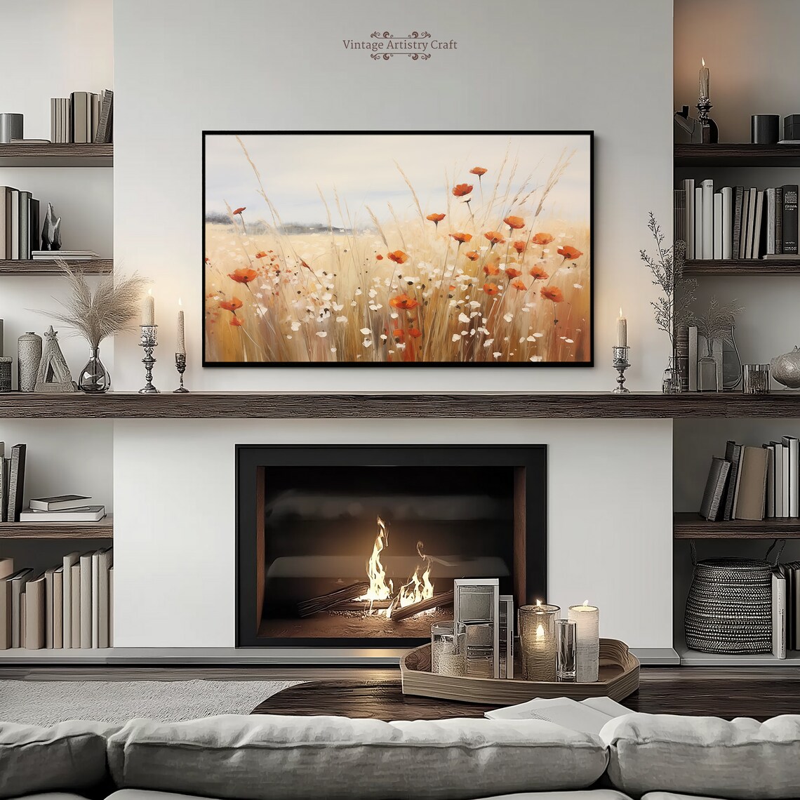 Orange Poppy Wheat Field Wildflower Golden Meadow Vintage Poster - Image 4