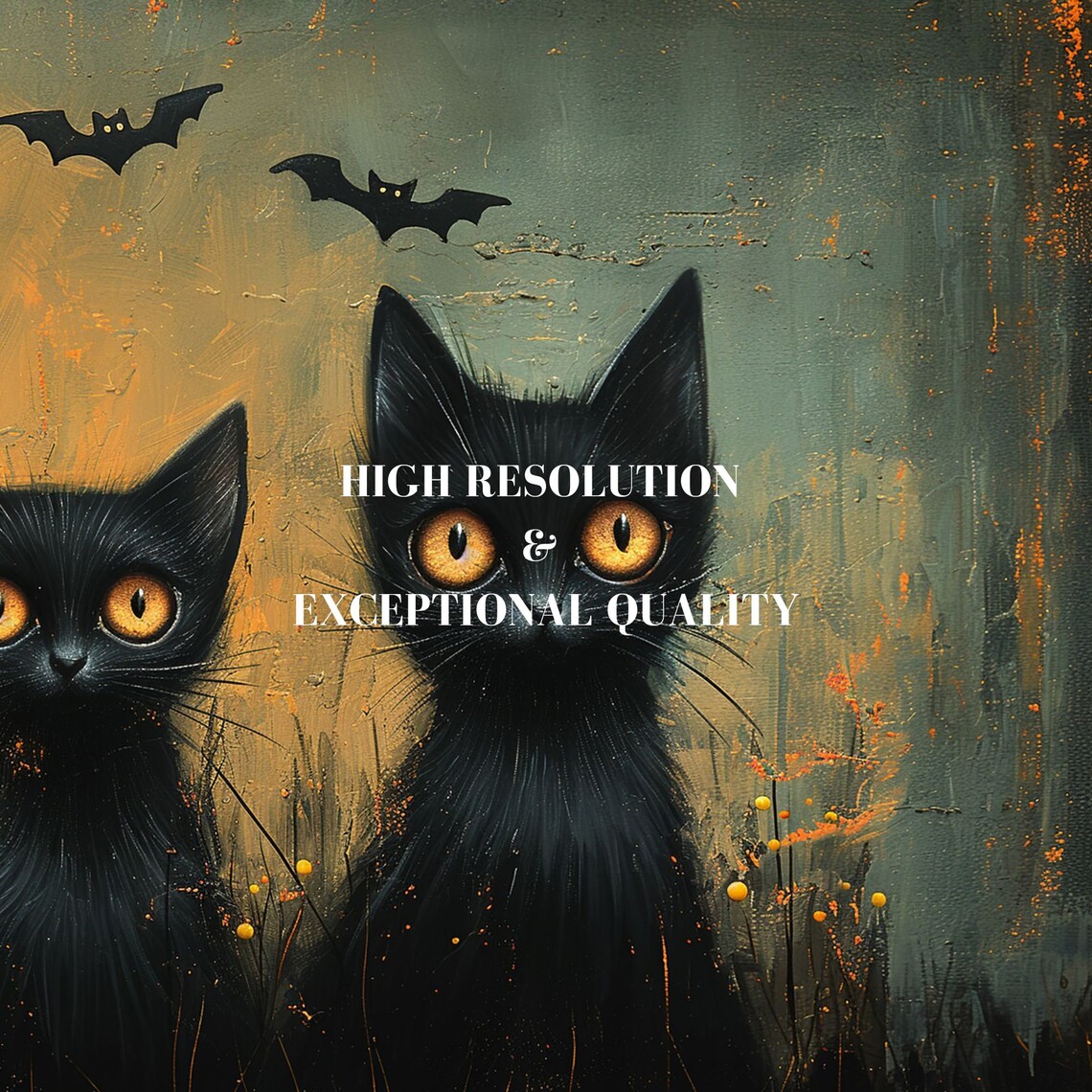 Four Black Cats Golden Eyes Bats Moon Spooky Halloween Poster - Image 7