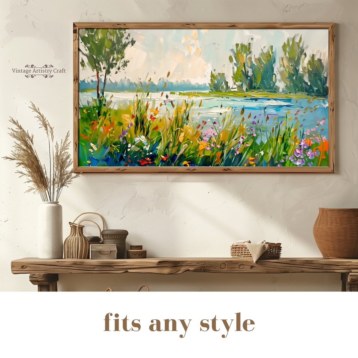 Grassland Wildflowers Frame Tv Art Spring Field Of Flowers Floral Lake Tv Art Spring Decor Oil Painting Countryside Tv Art - Image 7