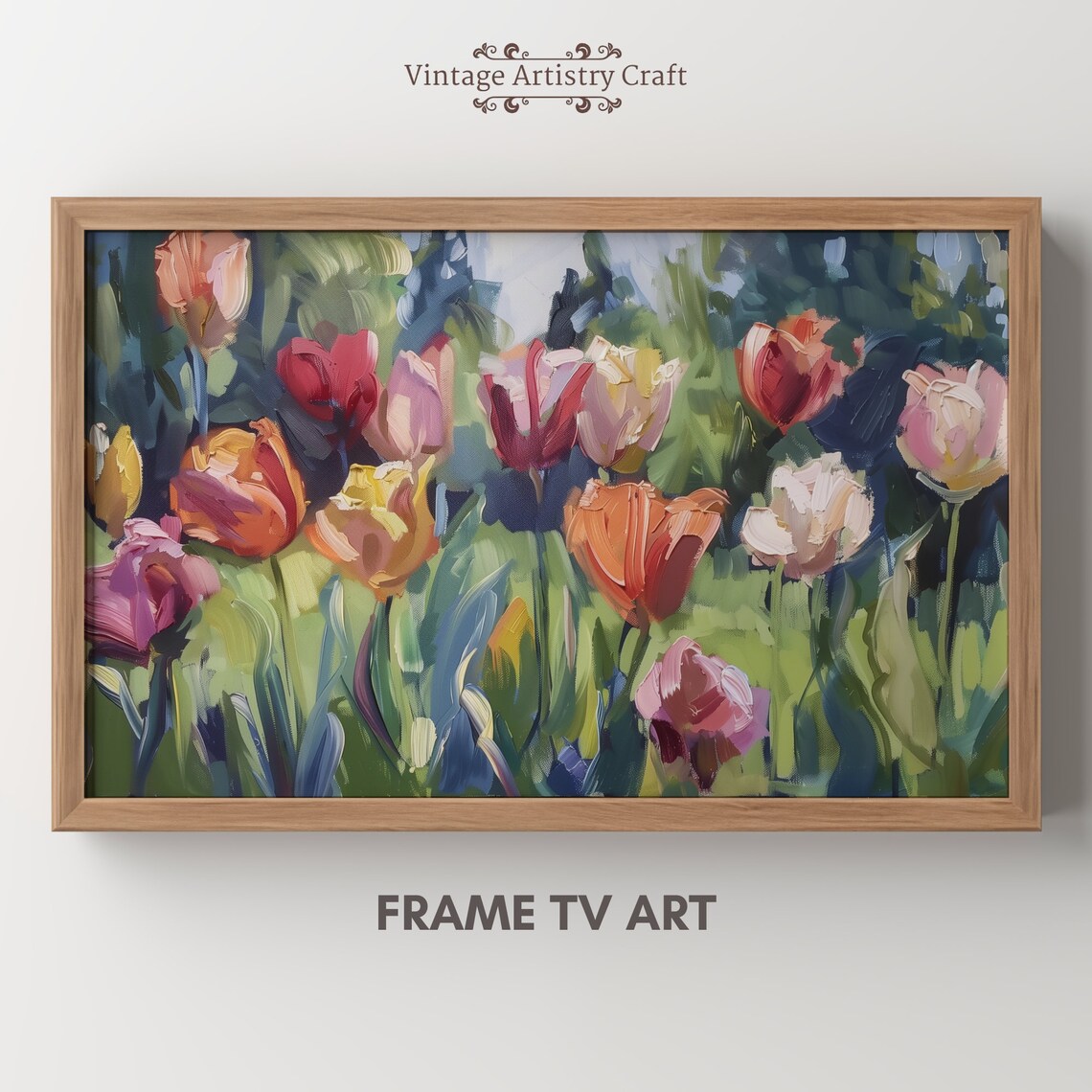 Vibrant Tulip Garden Oil Painting Colorful Spring Floral Poster