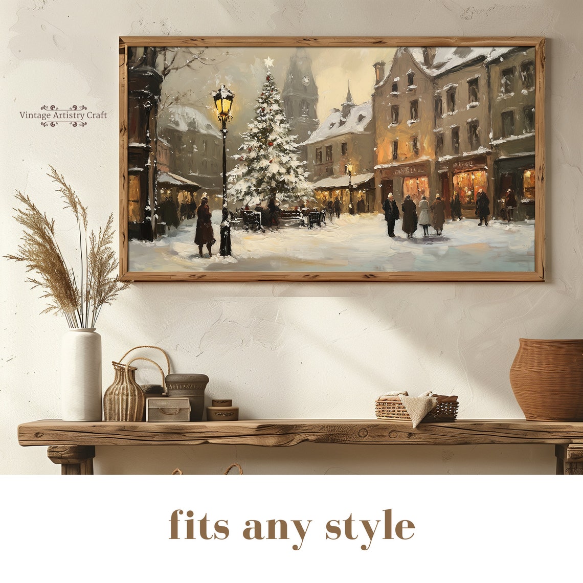 Frame Tv Art Street Christmas Town Warm Moody Winter Vintage Oil Painting Farmhouse Christmas Tv Decor 4k - Image 8