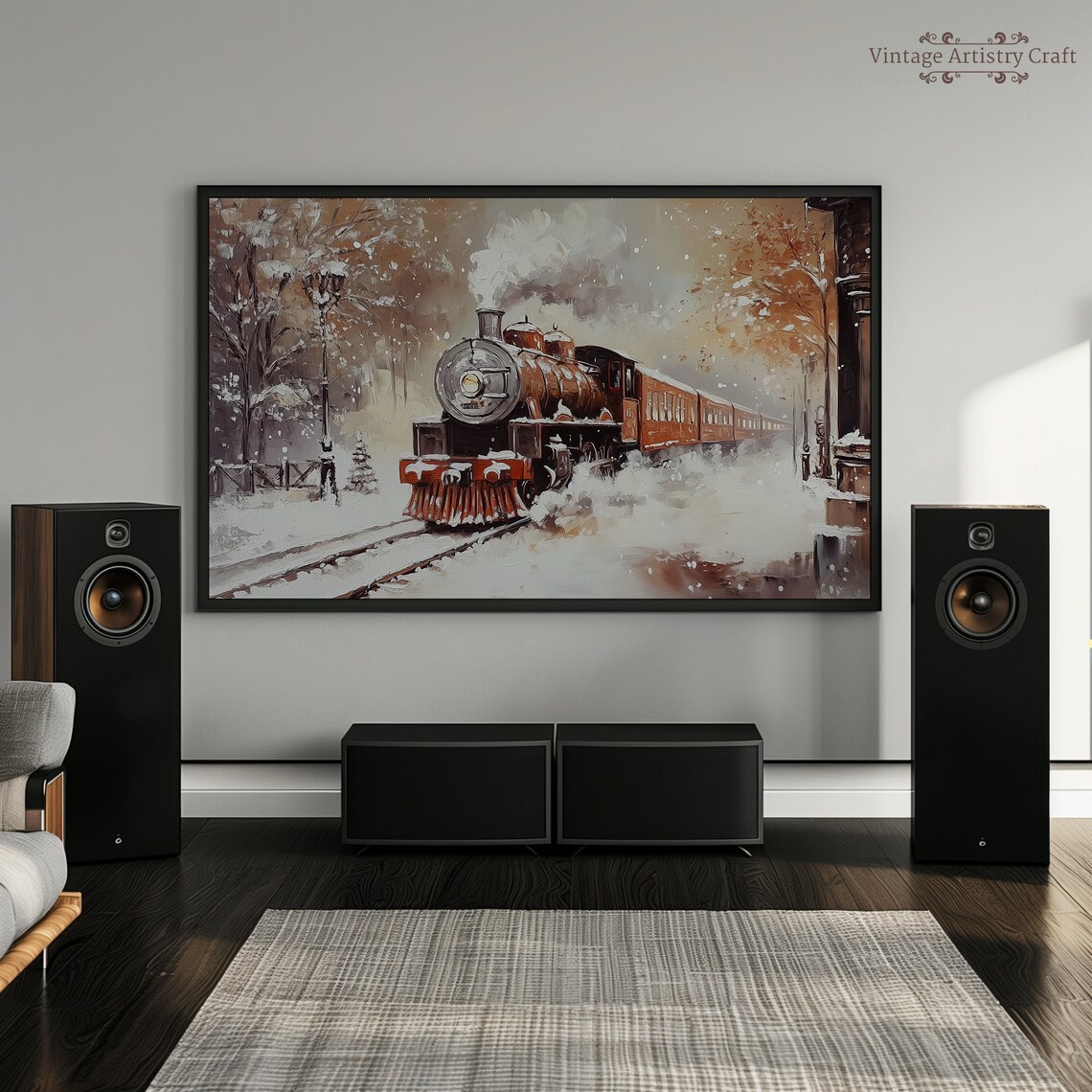 Winter Steam Express Train, Vintage Christmas Travel Poster - Image 3