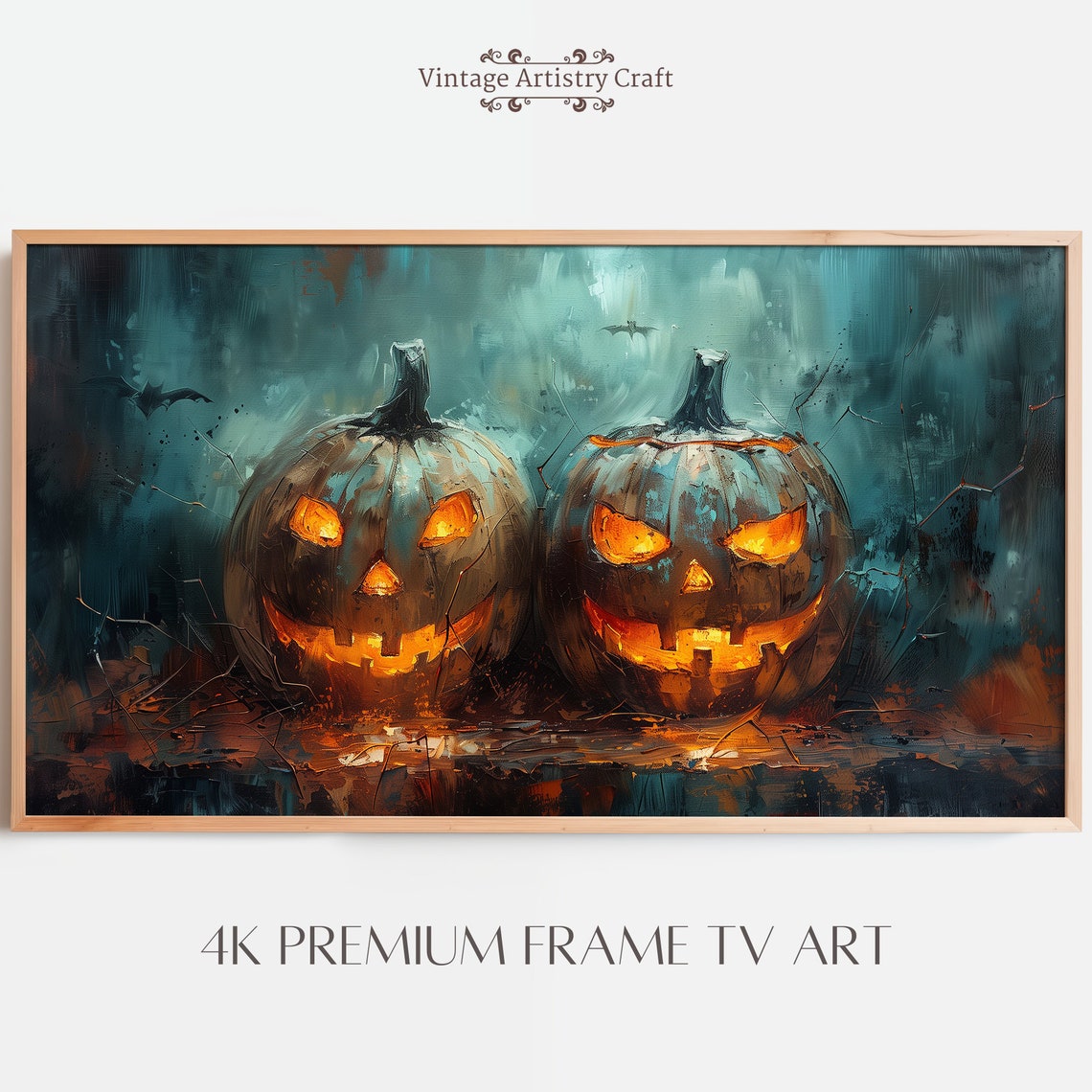 Glowing Jack O Lantern Pumpkins Dark Moody Halloween Painting Poster