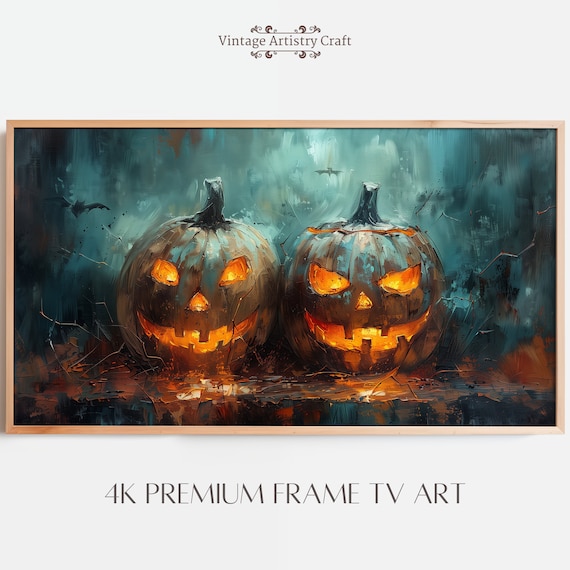 Glowing Jack O Lantern Pumpkins Dark Moody Halloween Painting Poster