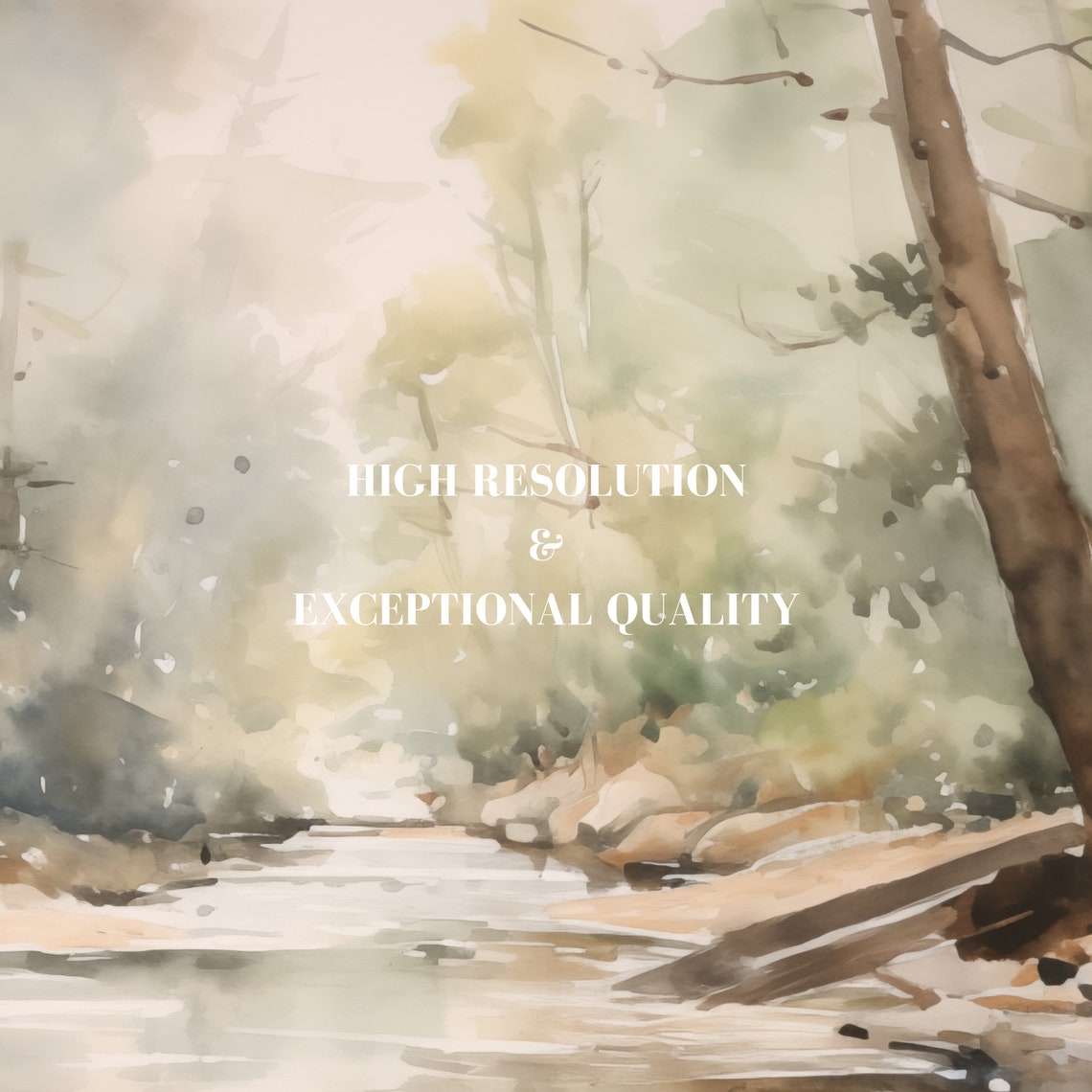 Misty Forest River Soft Watercolor Woodland Stream Nature Poster - Image 8