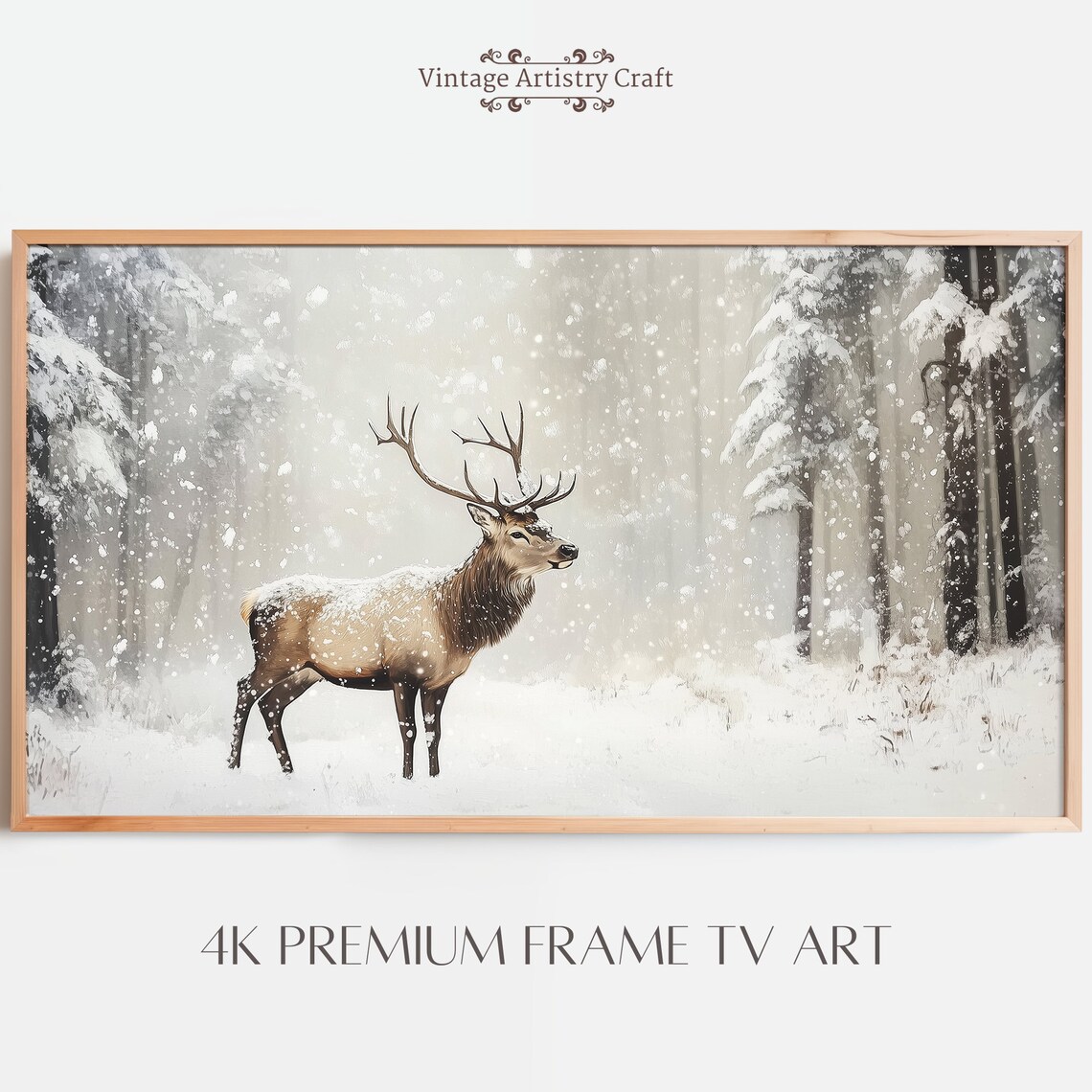 Majestic Elk In Falling Snow Silent Winter Forest Wildlife Poster
