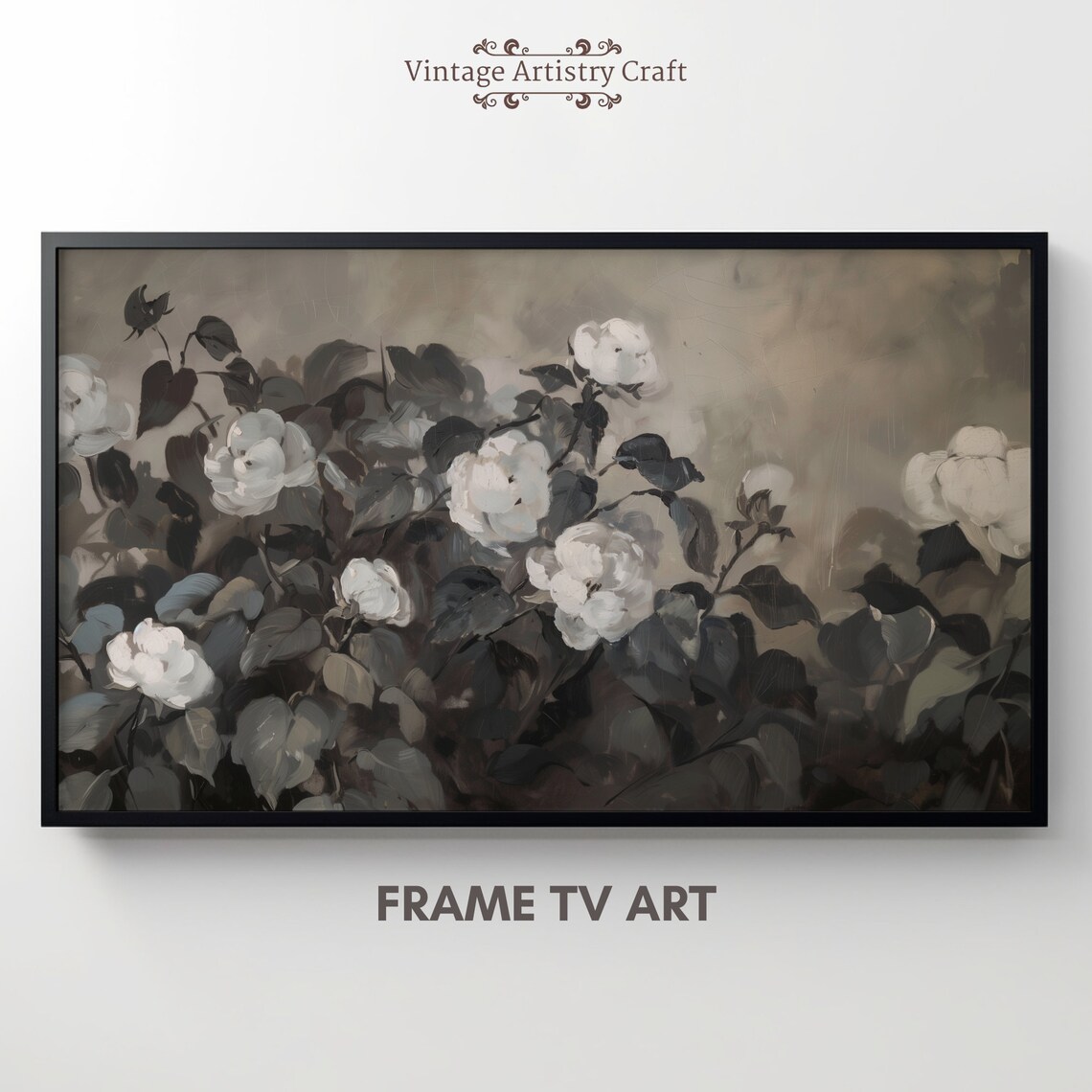 Vintage White Flowers Oil Painting Art Print - Image 8