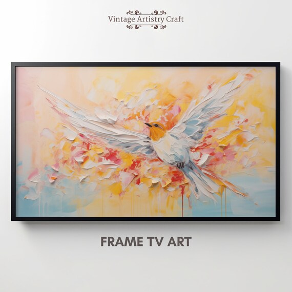 Flying Songbird in Pastel Sunrise Abstract Textured Bird Painting Poster