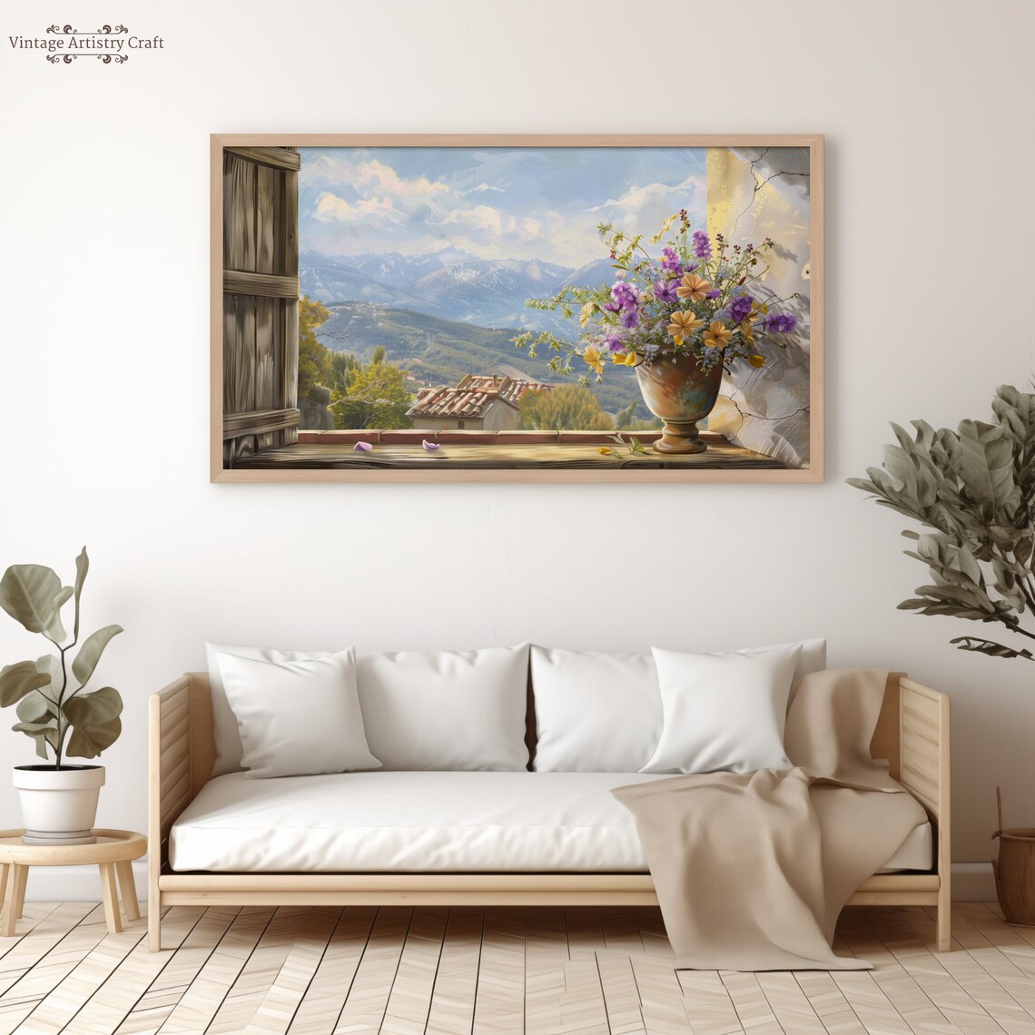 Rustic Window Sill Vase of Wildflowers Mountain Valley View Poster - Image 3