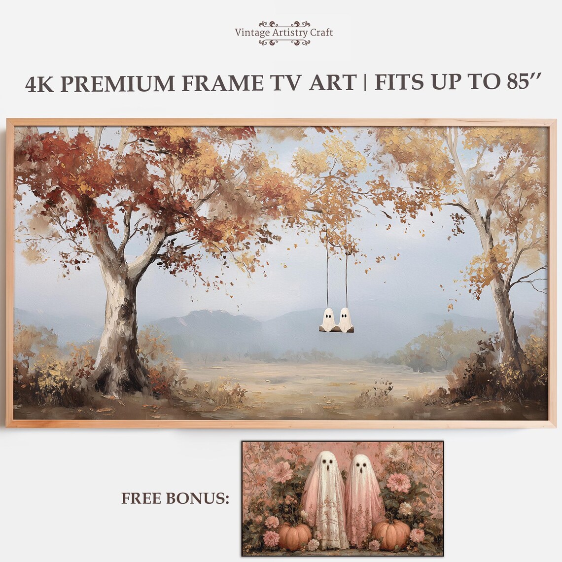 Halloween Ghosts Swing Autumn Landscape Frame Tv Art 4k