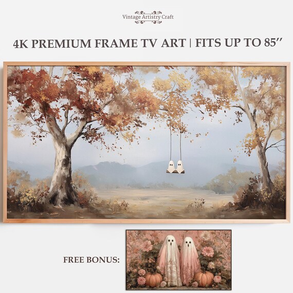 Halloween Ghosts Swing Autumn Landscape Frame Tv Art 4k