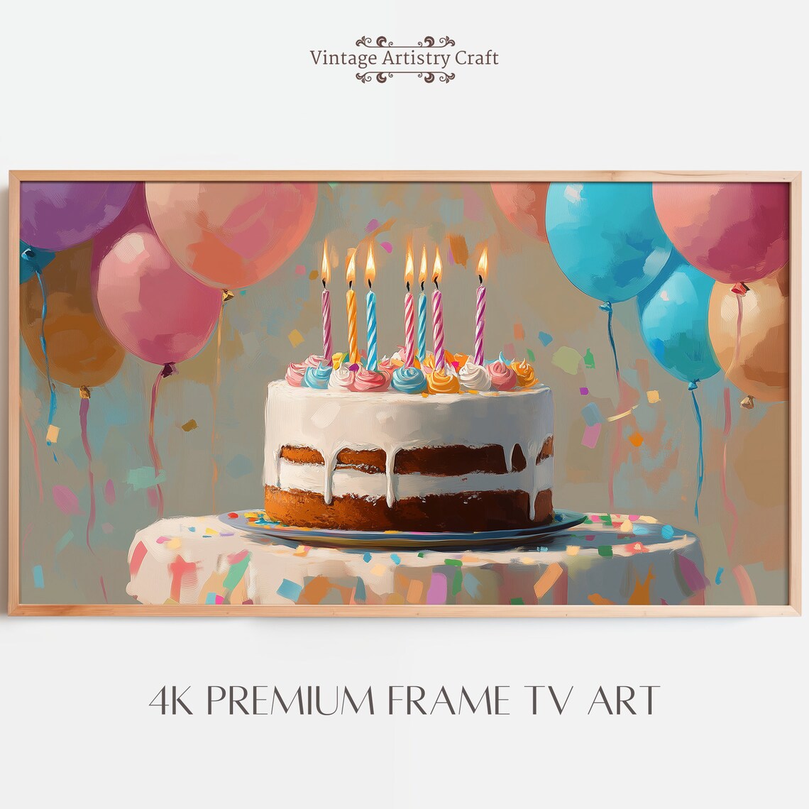 Happy Birthday Cake Vintage Wall Art Print
