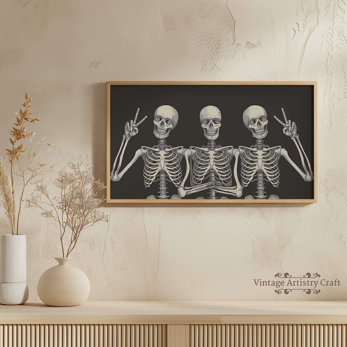 Funny Skeletons Trio Peace Signs Retro Halloween Spooky Poster - Image 7
