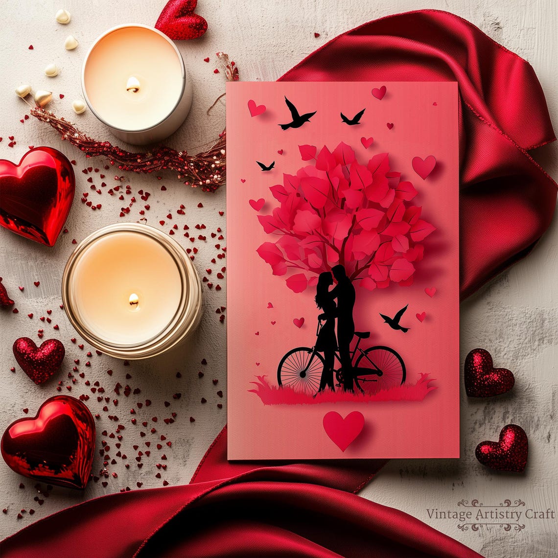 Romantic Couple Heart Tree Bicycle Valentines Day Card Design Poster - Image 3
