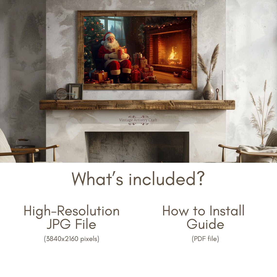 Winter Frame Tv Art Warm Cozy Christmas Fireplace Santa Gifts Moody Farmhouse Tv Decor Vintage Painting 4k Instant - Image 6