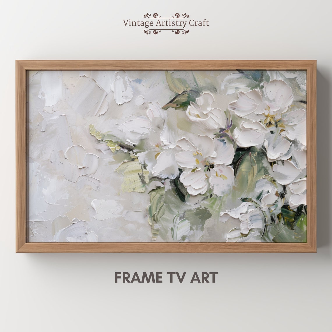 White Blossom Abstract Impasto Floral Painting Soft Botanical Wall Art - Image 4