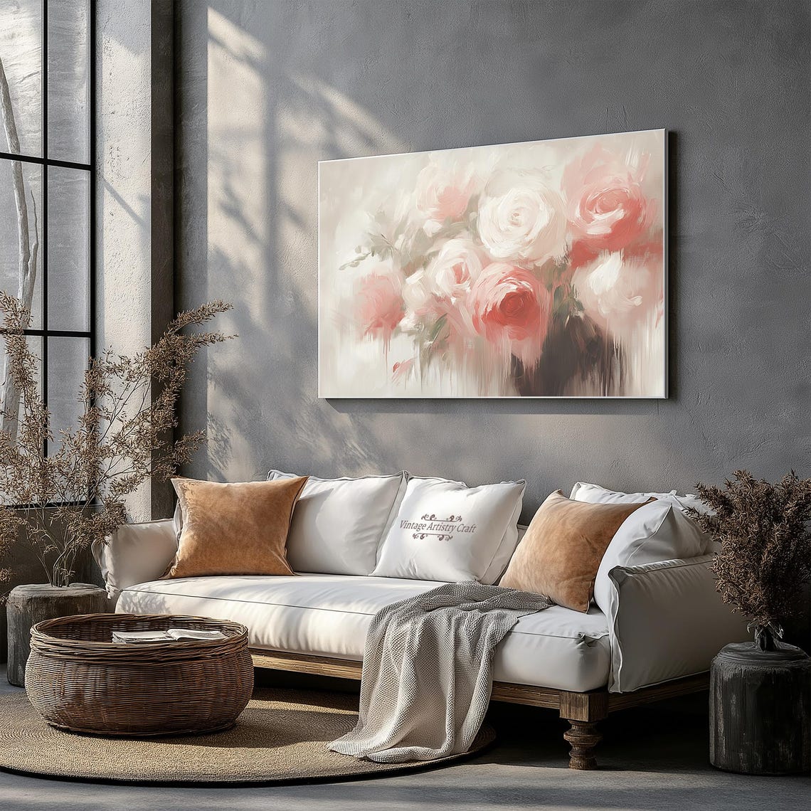 Blush Pink Roses Bouquet Elegant Watercolor Romantic Floral Poster - Image 3
