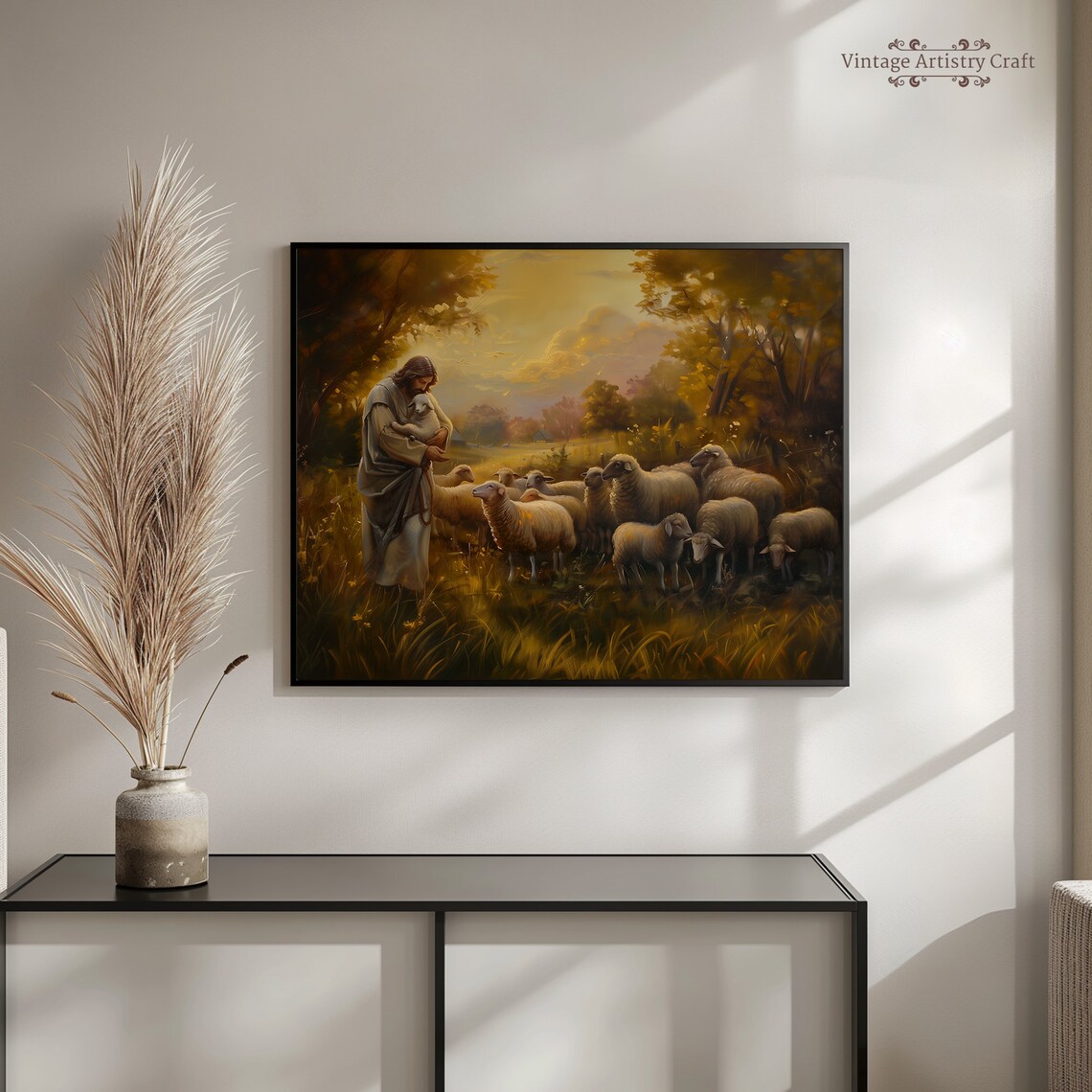 Jesus The Good Shepherd Christian Oil Painting Art Print - Image 6