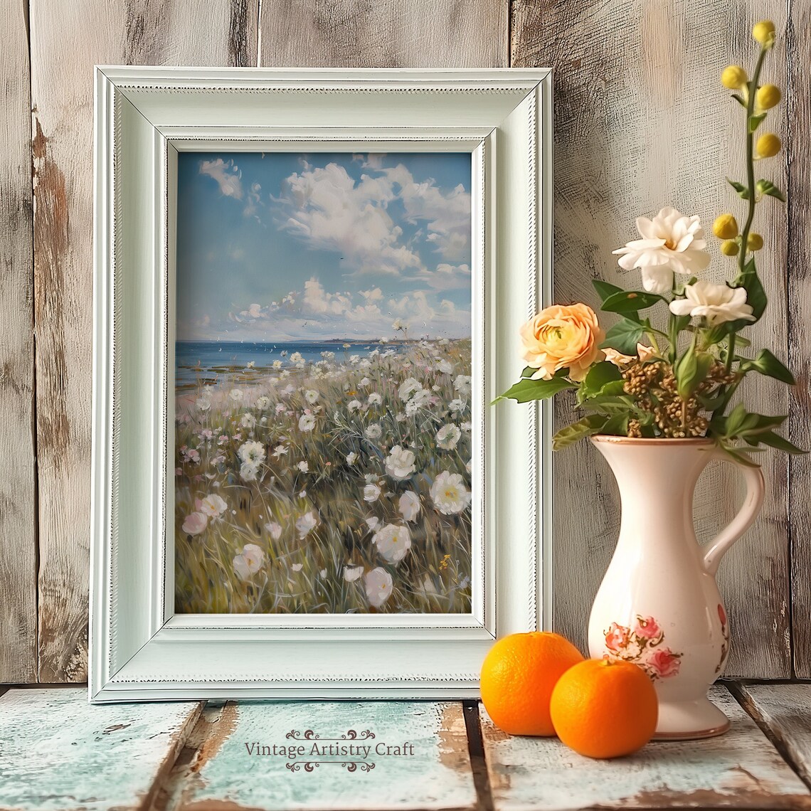 White Wildflowers By The Sea Breezy Coastal Meadow Art Poster - Image 4