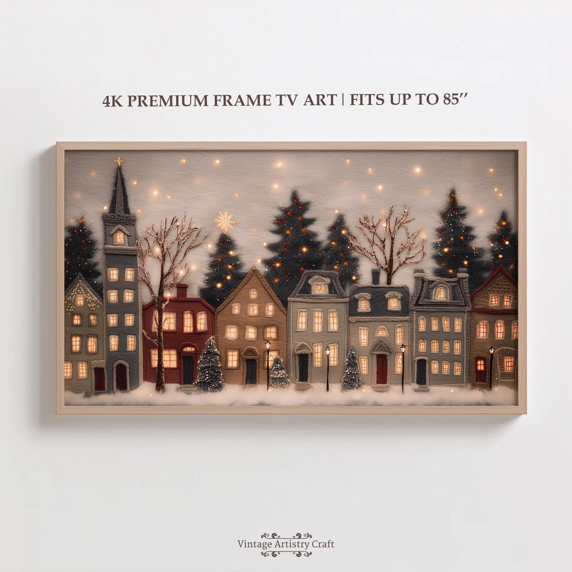 Cozy Christmas Village Street Scene Holiday Art Print