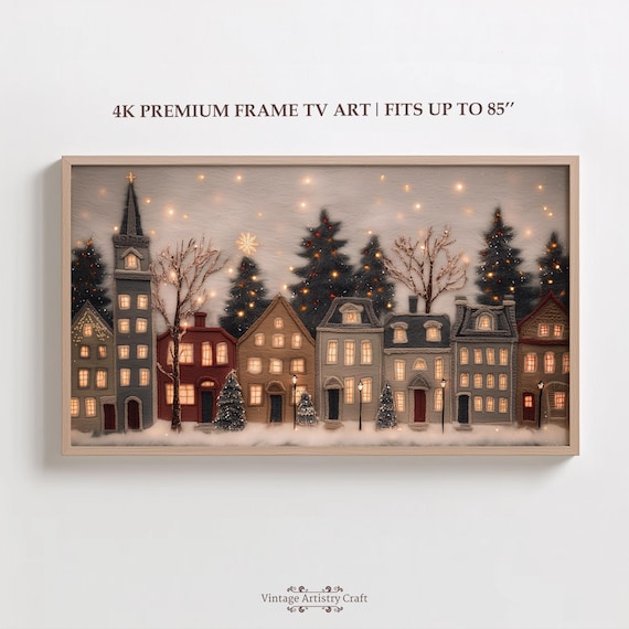 Cozy Christmas Village Street Scene Holiday Art Print