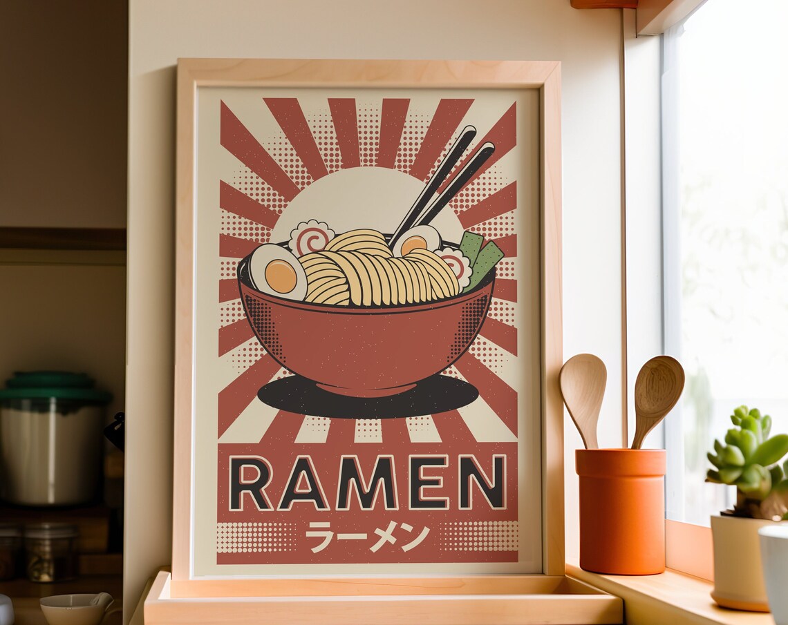 Retro Japanese Ramen Art Print, Kitchen Poster