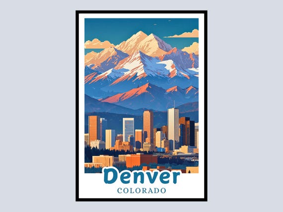 Denver Colorado Framed Poster Mountain City Travel Print Usa Landmark Art Decor Souvenir Gift Home Office Wall Vintage