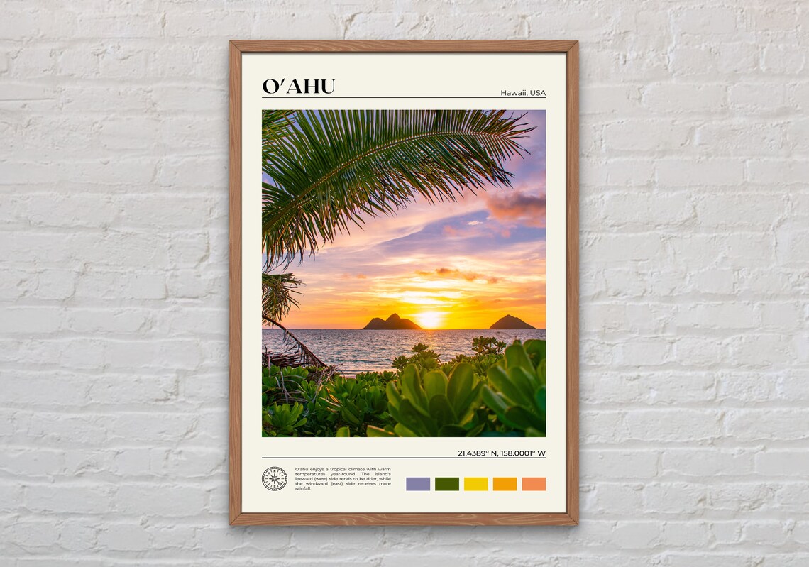 Oahu Travel Poster, Hawaii Wall Art Print