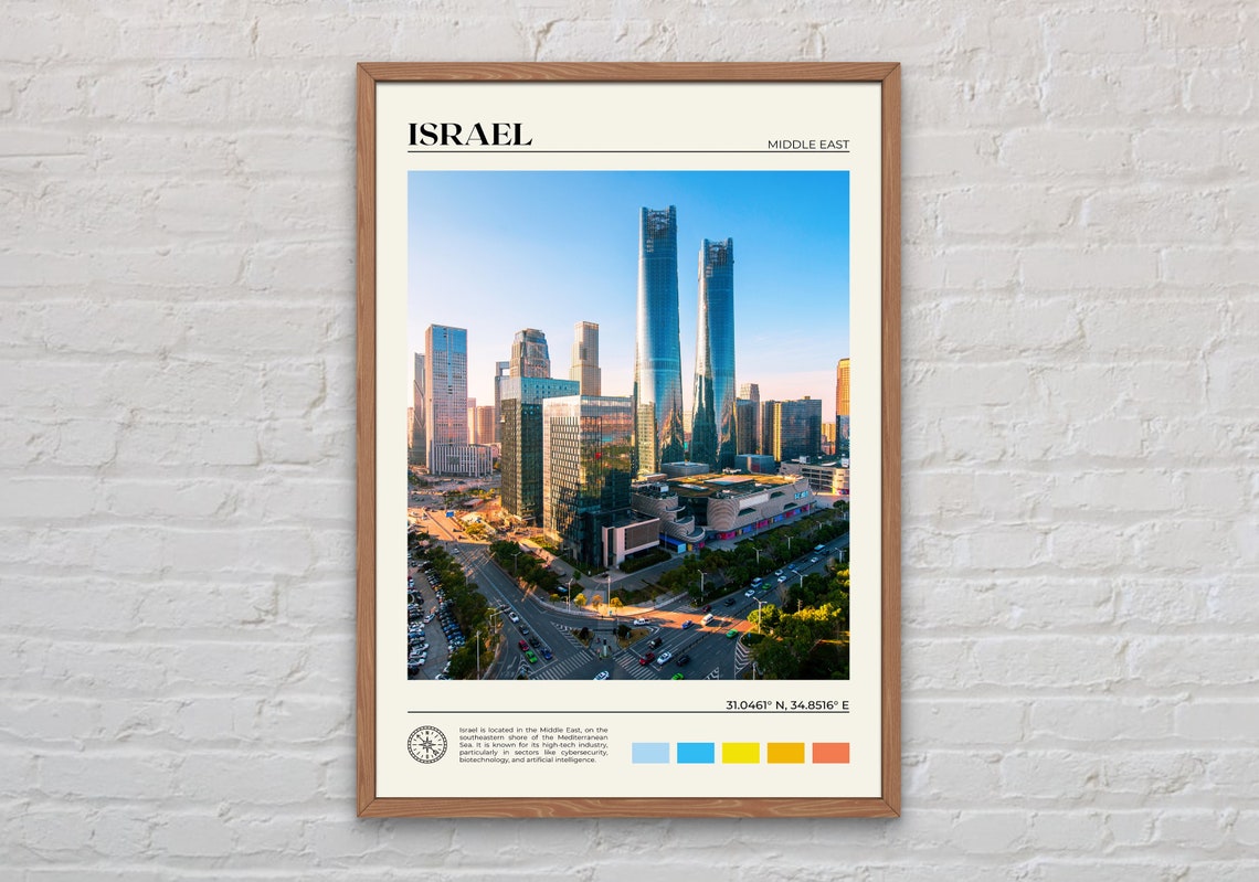 Israel Middle East Modern Skyscraper Skyline City Travel Poster