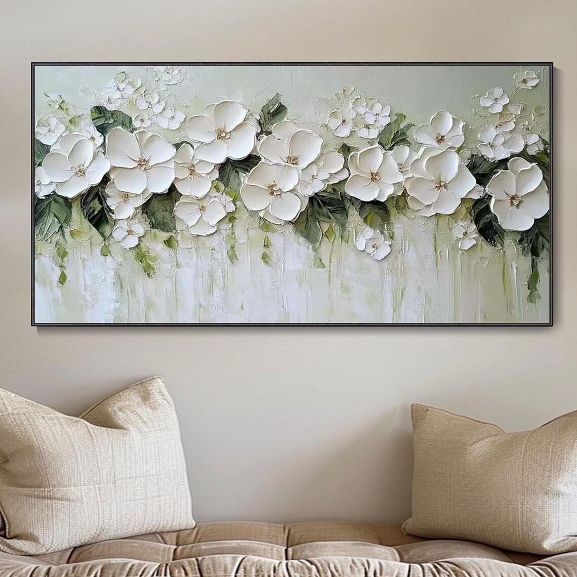 White Blossom Garland Hanging Flowers Minimalist Painting Poster
