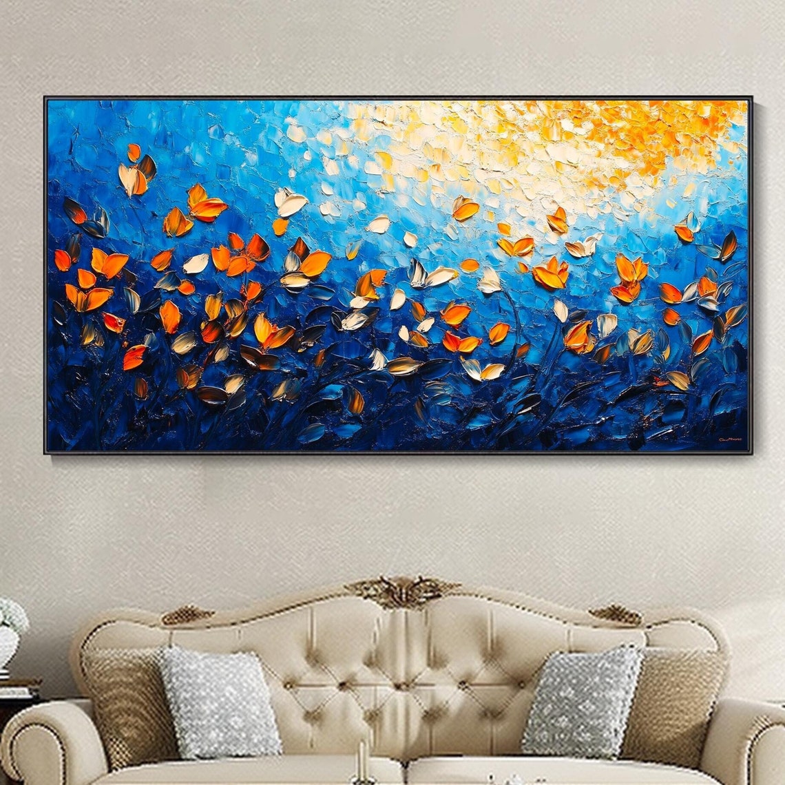 Midnight Blue Garden Falling Petals Abstract Dream Floral Poster - Image 3