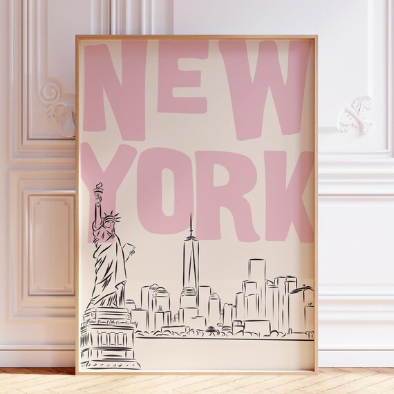 New York Pink Minimalist Cityscape Art Print